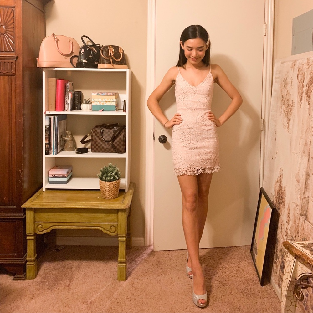 Blush lace mini dress